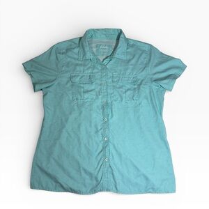 Cabela’s Women’s XL Short Sleeve Teal Blue Shirt Hiking Fishing Outdoor QuickDry
